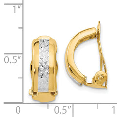 14K Gold & White Rhodium Non-Pierced C-Hoop Earrings Polished Finish