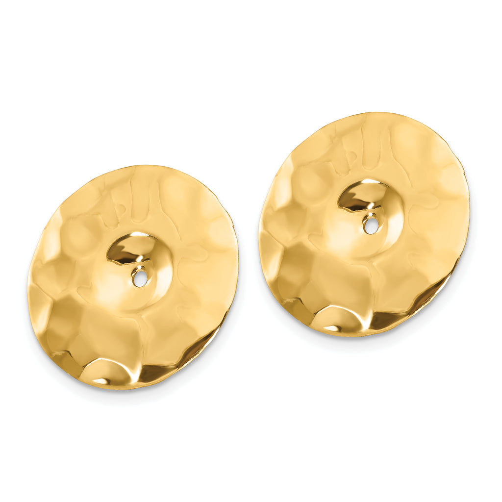 14K Gold Polished Hammered Disc Earring Jackets for Women