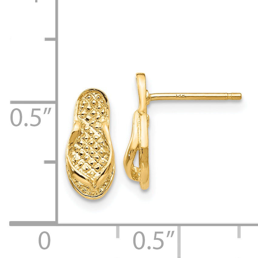 14K Gold Flip Flop Earrings with Post Back, Solid Dangle Design