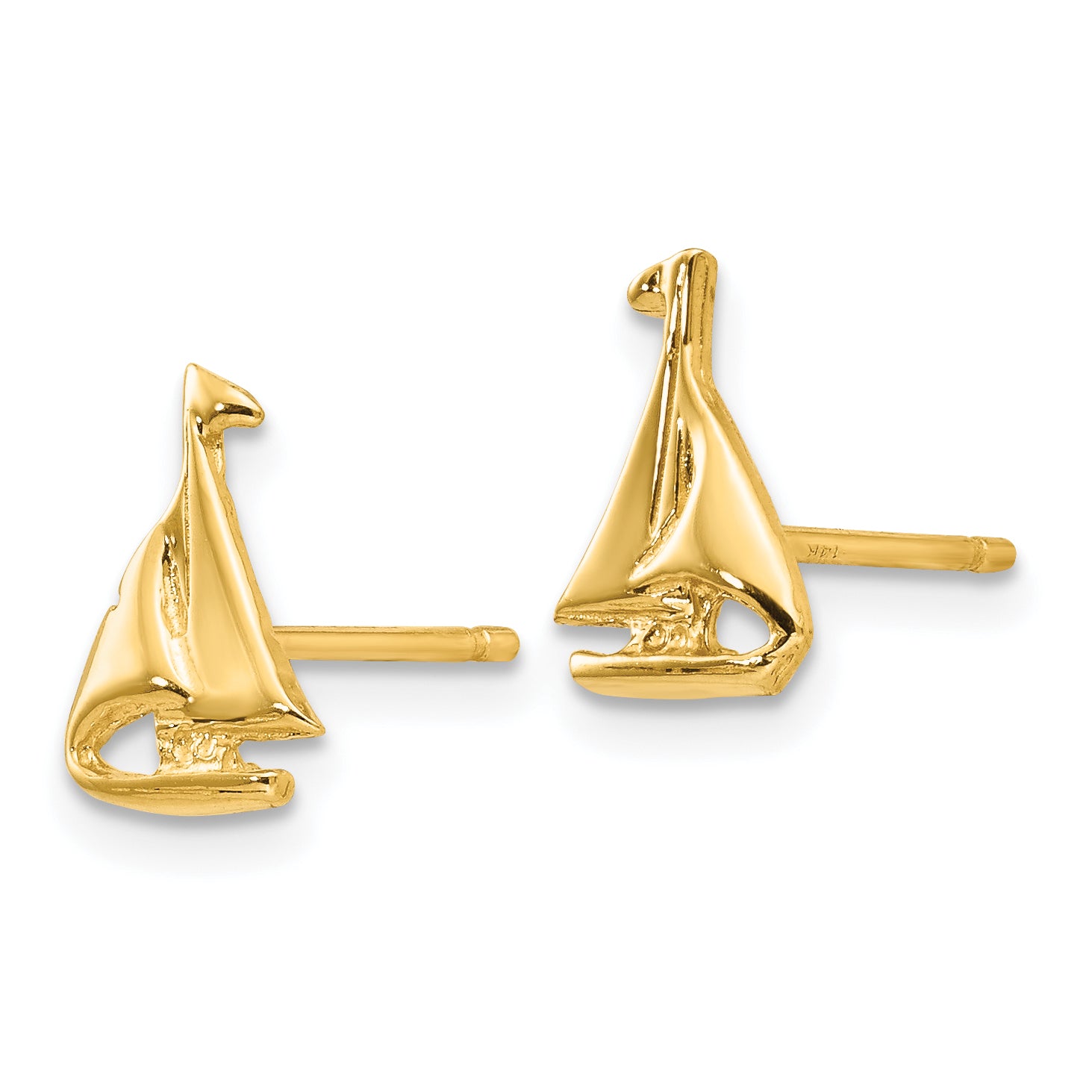 14K Gold Sailboat Earrings with Solid Cast Design  Elegant and Nautical Appeal