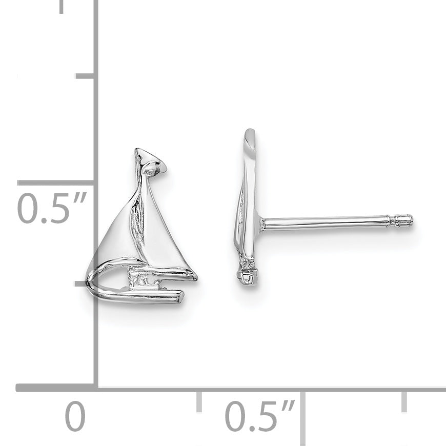 14K White Gold Mini Sailboat Post Earrings