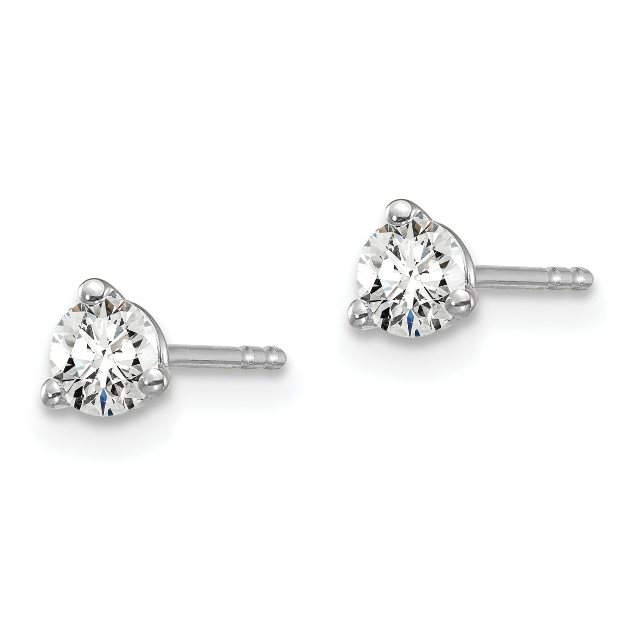 14k White Gold 3/8 carat total weight Round VS/SI DEF Lab Grown Diamond 3 Prong Stud Post Earrings Secondary image