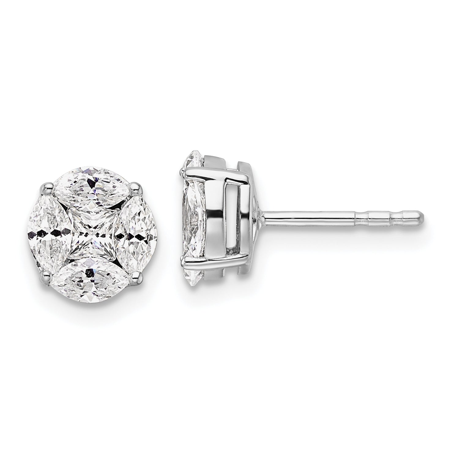 14K White Gold Lab Grown Diamond Round & Marquise Post Earrings