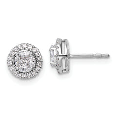 14K White Gold Lab Grown Diamond Halo Round & Marquise Post Earrings