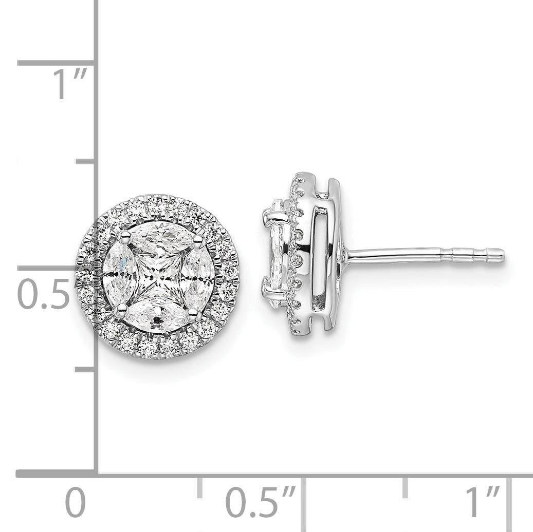 14K White Gold Lab Grown Diamond Halo Round & Marquise Post Earrings