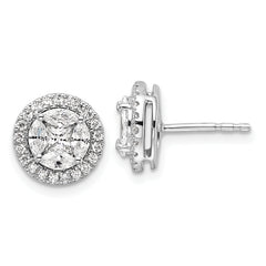 14K White Gold Lab Grown Diamond Halo Round & Marquise Post Earrings
