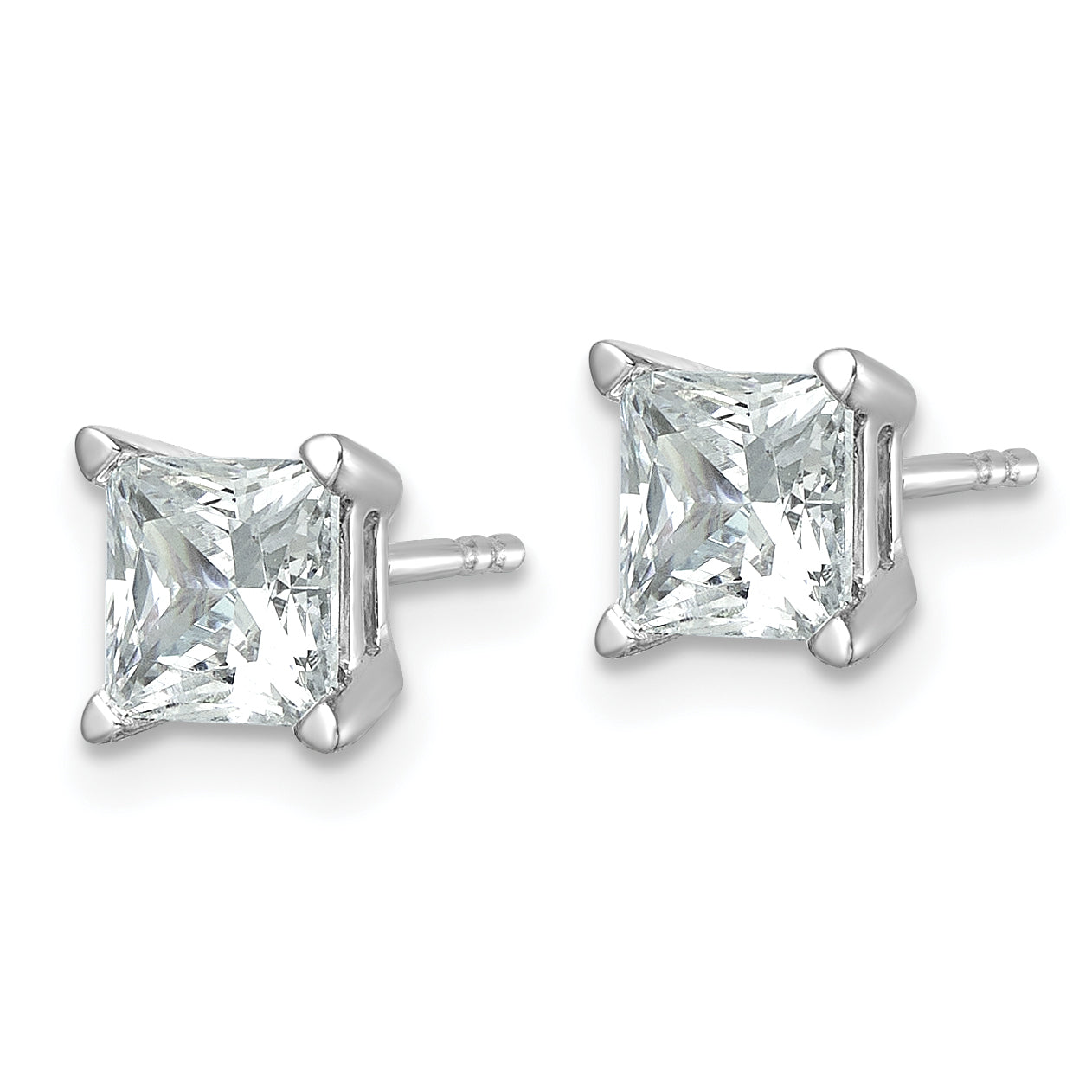 14k White Gold 2 carat total weight Princess VS/SI GH Lab Grown Diamond 4 Prong Stud Post Earrings Secondary image