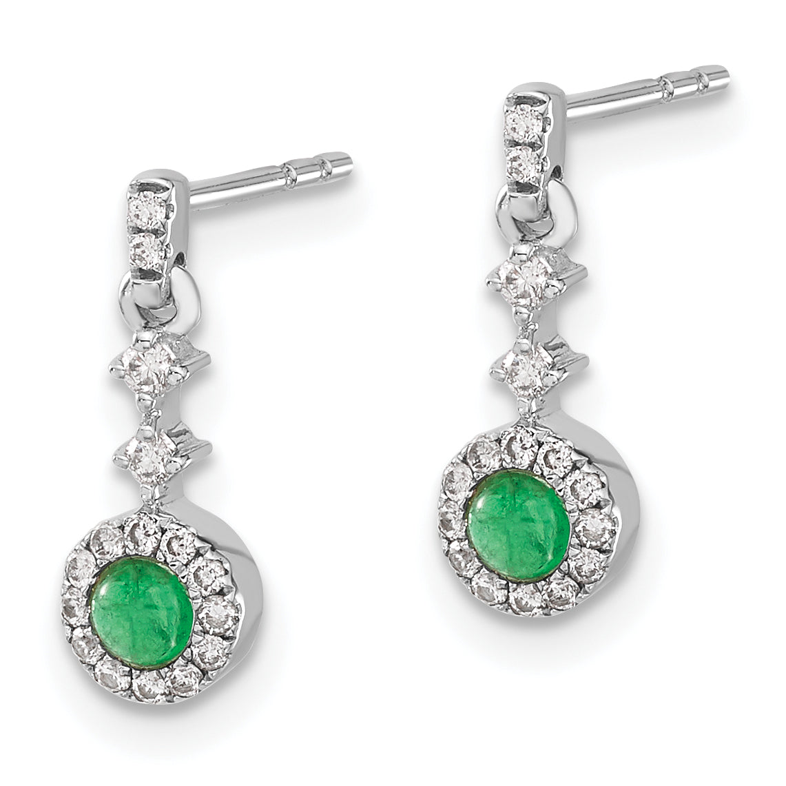 14K White Gold Lab Grown Diamond and Cabochon Cr Emerald Earrings