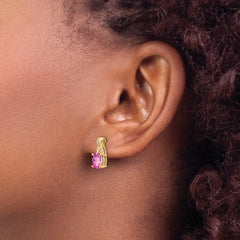 10k Created Pink Sapphire and Diamond Earrings