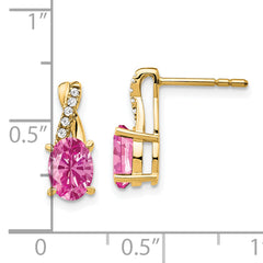 10k Created Pink Sapphire and Diamond Earrings