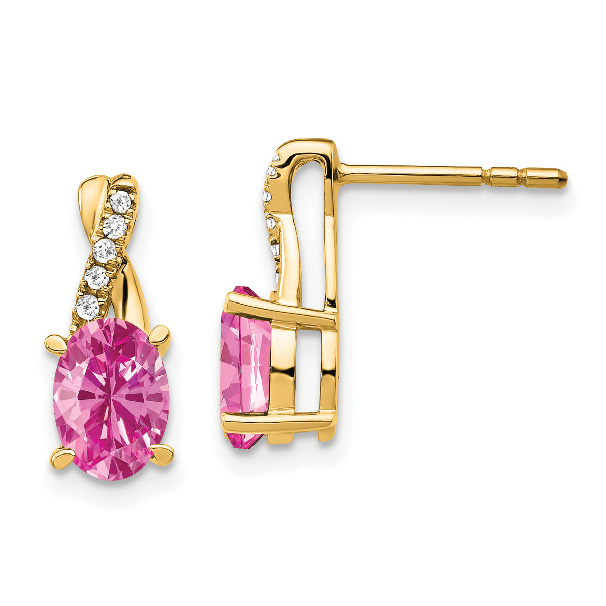 10k Created Pink Sapphire and Diamond Earrings