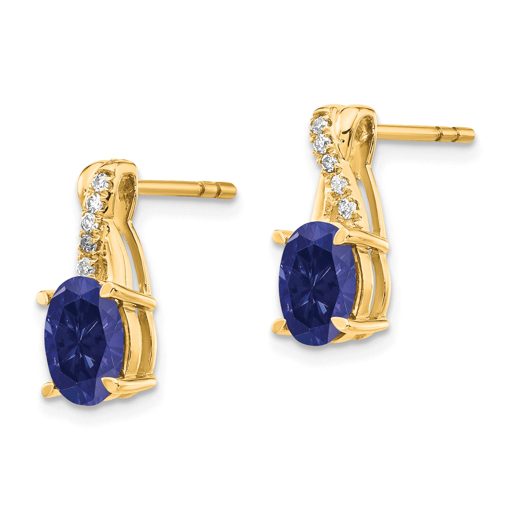 10k Created Sapphire and Diamond Earrings