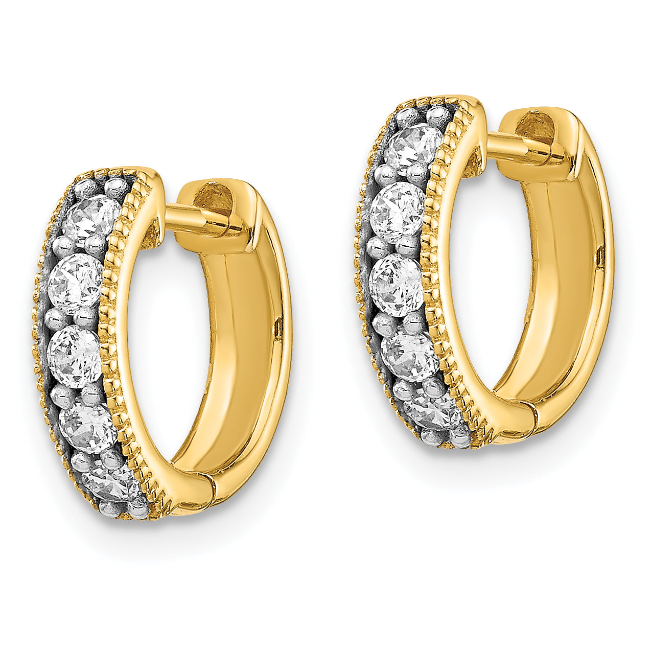 10k Yellow Gold Diamond Milgrain Hinged Hoop Earrings