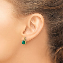 10k Checkerboard Created Emerald and Diamond Earrings