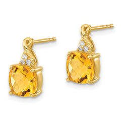 10k Checkerboard Citrine and Diamond Earrings