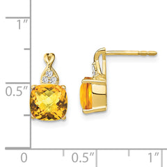 10k Checkerboard Citrine and Diamond Earrings