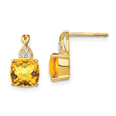 10k Checkerboard Citrine and Diamond Earrings