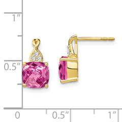 10k Checkerboard Created Pink Sapphire and Diamond Earrings