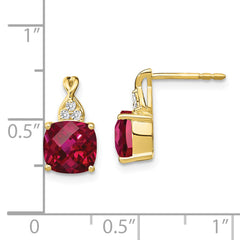 10k Checkerboard Created Ruby and Diamond Earrings