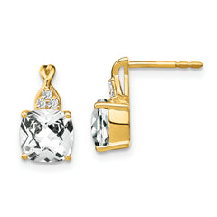 10k Checkerboard White Topaz and Diamond Earrings