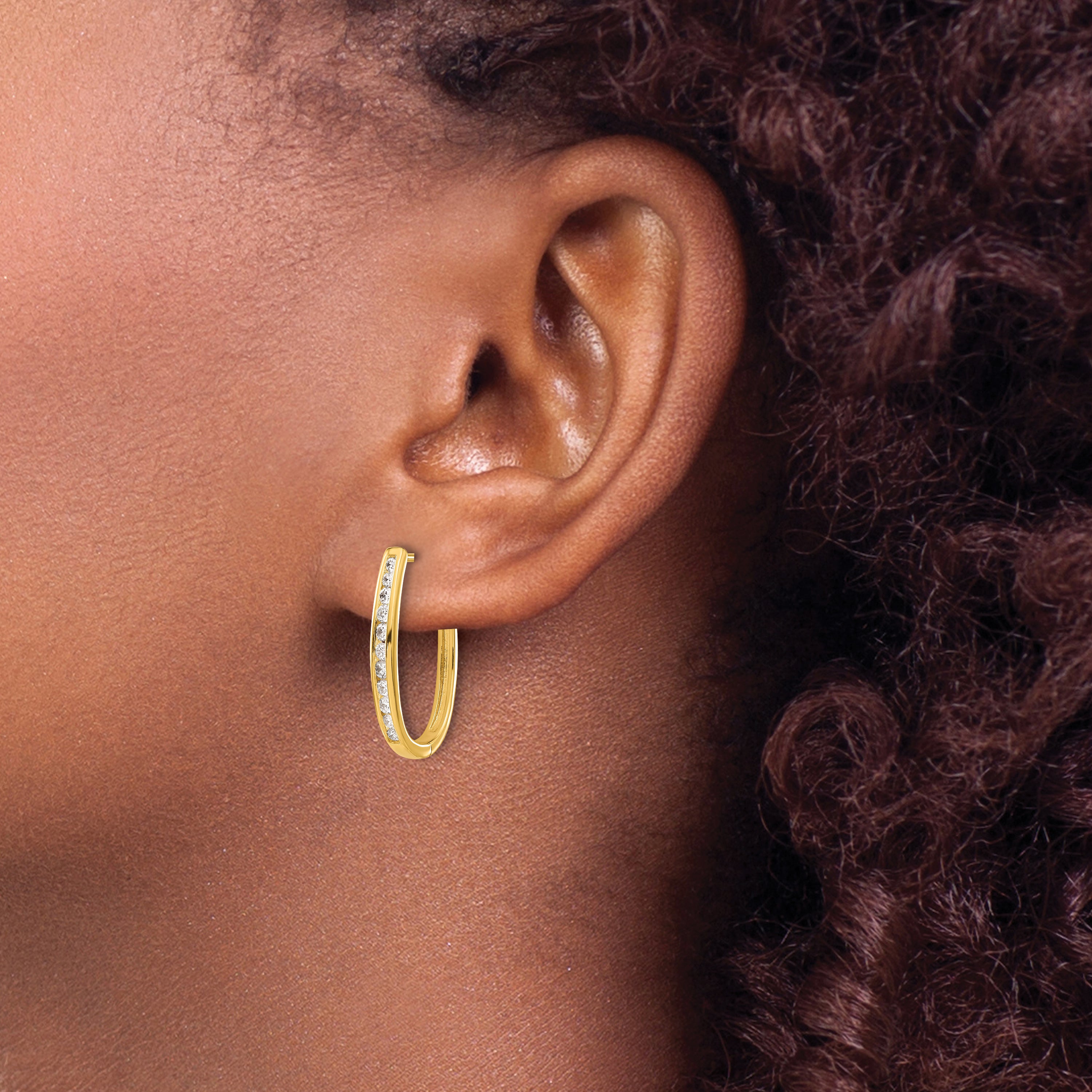 10k Diamond Oval Hinged Hoop Earrings
