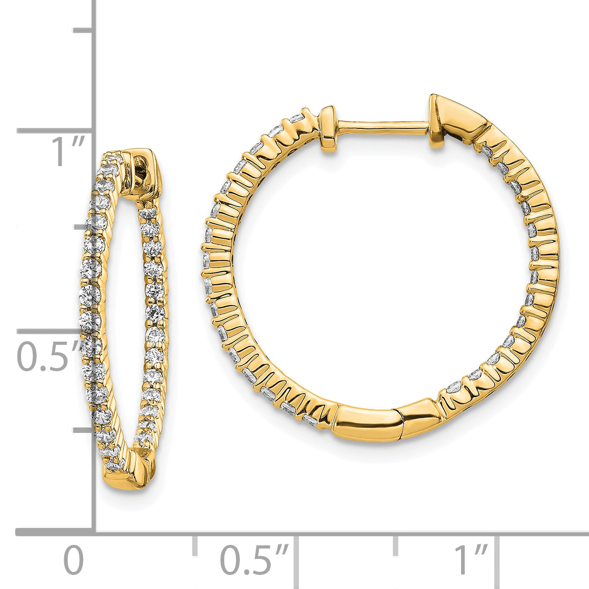 10k Gold Polished Diamond In/Out Hinged Hoop Earrings