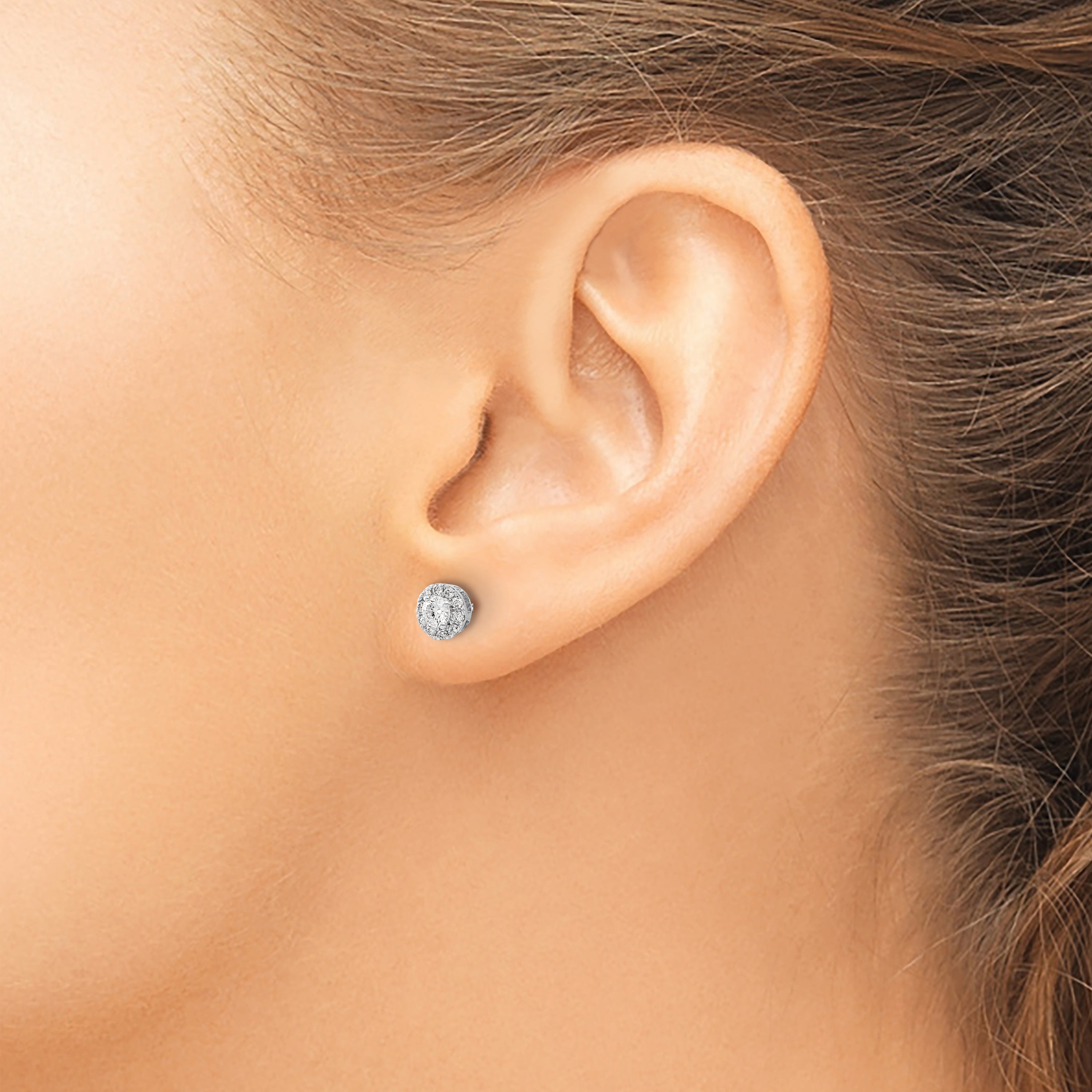 14K White Gold Lab Grown Diamond Cluster Post Earrings