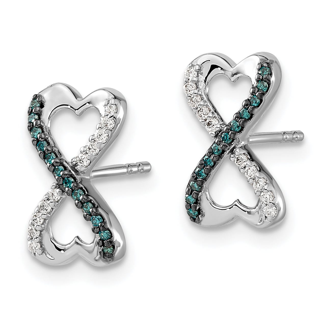 14k White Gold Blue and White Diamond Infinity Heart Post Earrings Secondary image
