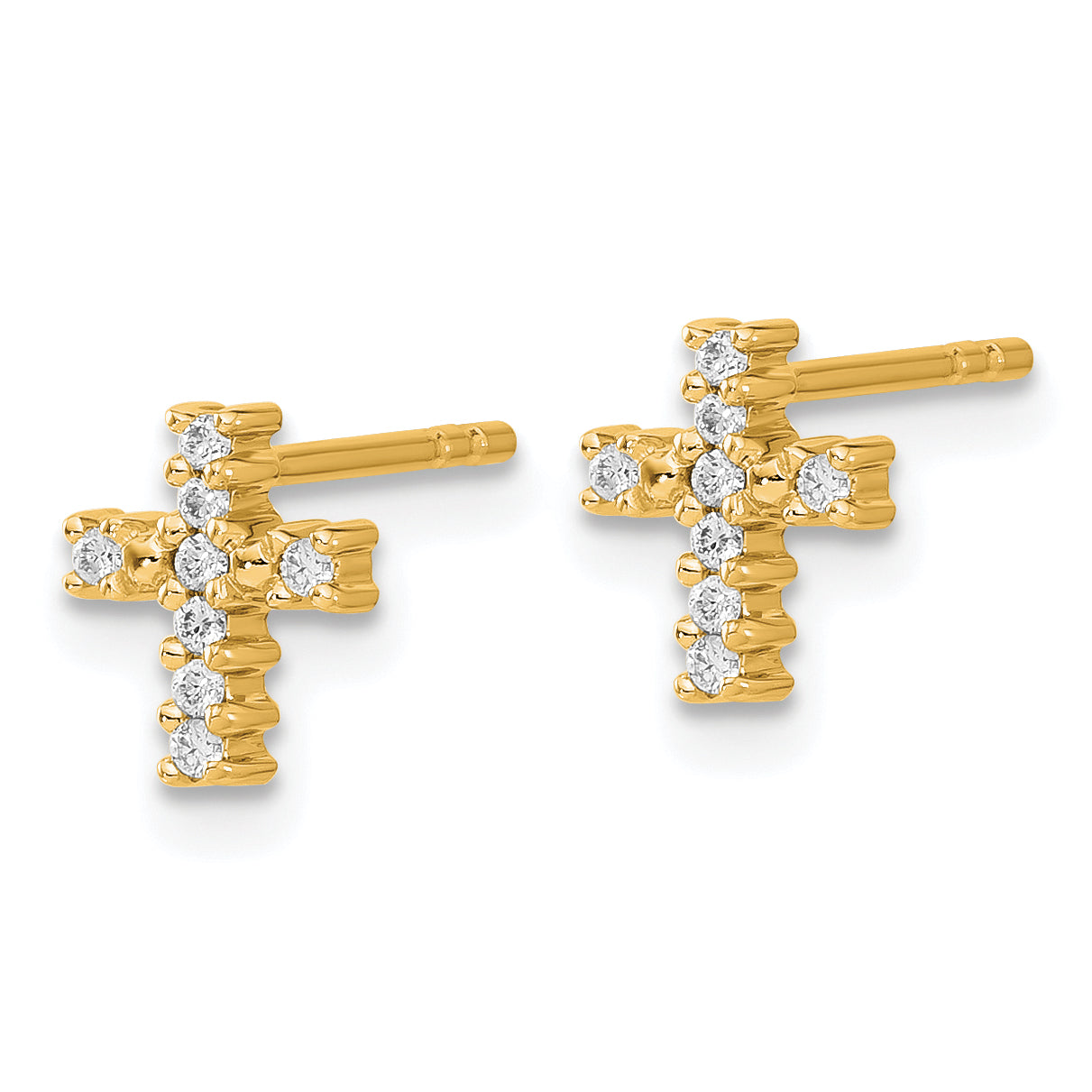 10k Gold Polished Diamond Cross Post Earrings