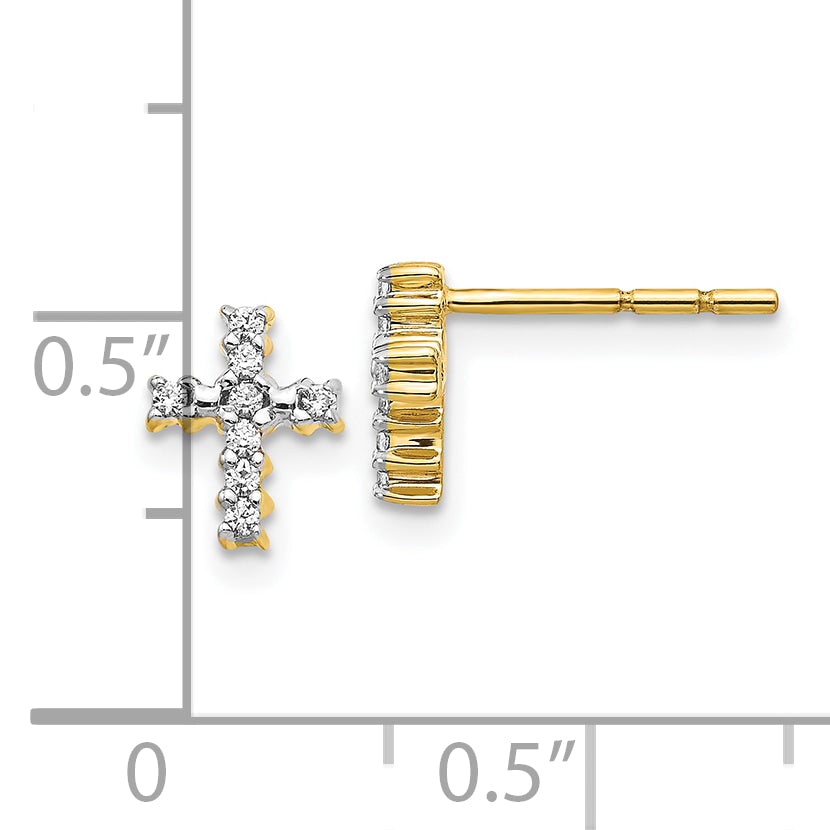 10k Gold Polished Diamond Cross Post Earrings