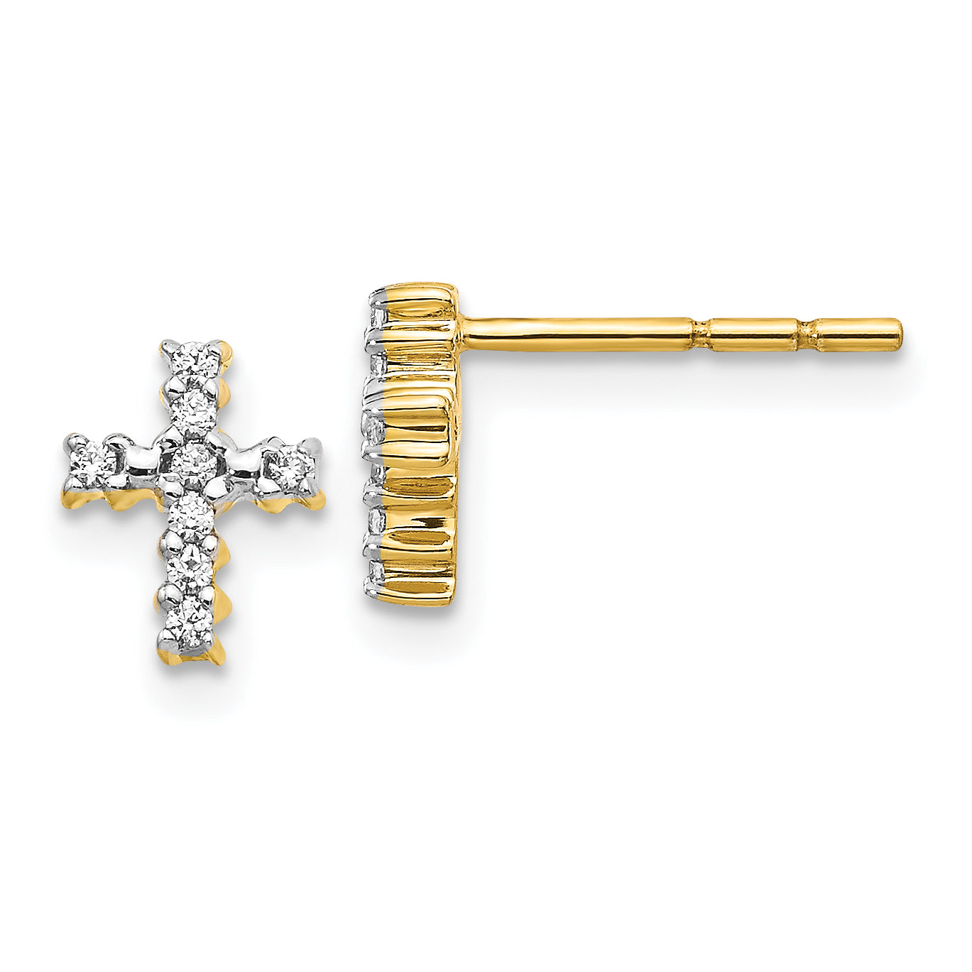 10k Gold Polished Diamond Cross Post Earrings
