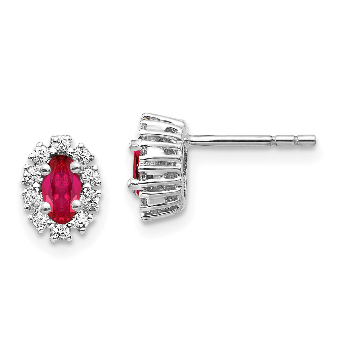 10k White Gold Diamond and Ruby Oval Halo Earrings