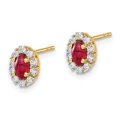 10k Yellow Gold Diamond and Ruby Oval Halo Earrings
