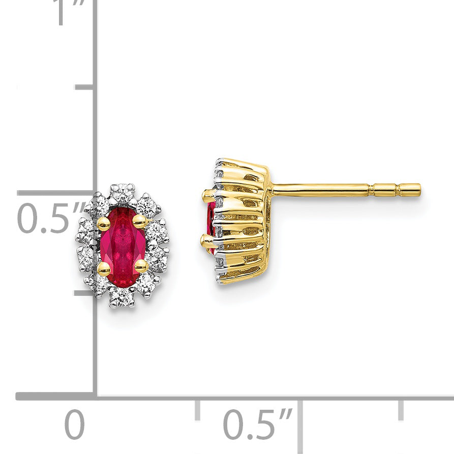 10k Yellow Gold Diamond and Ruby Oval Halo Earrings