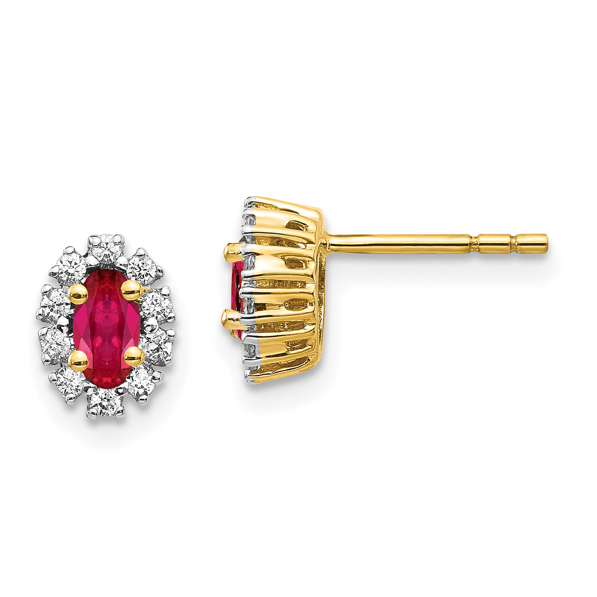 10k Yellow Gold Diamond and Ruby Oval Halo Earrings