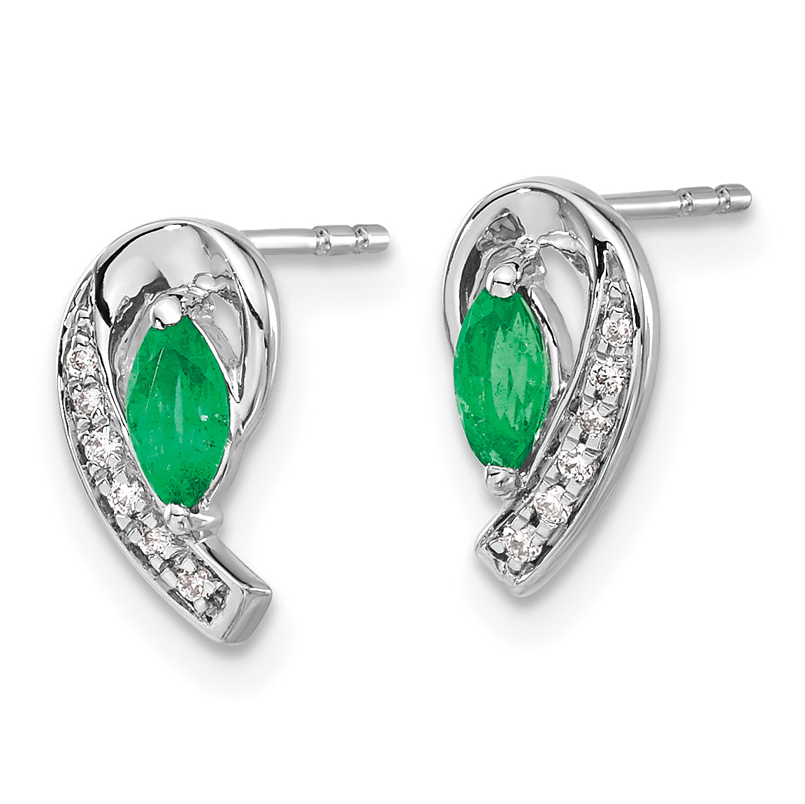 10k White Gold 1/20Ct Diamond and Emerald Earrings