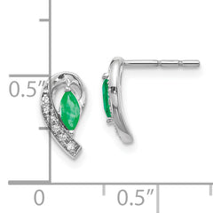 10k White Gold 1/20Ct Diamond and Emerald Earrings