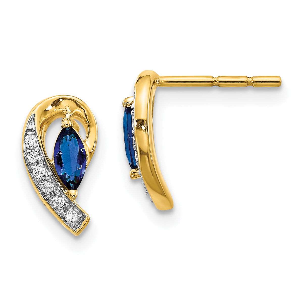 10k Yellow Gold Diamond and Sapphire Earrings