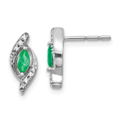 10k White Gold 1/15Ct Diamond and Emerald Earrings