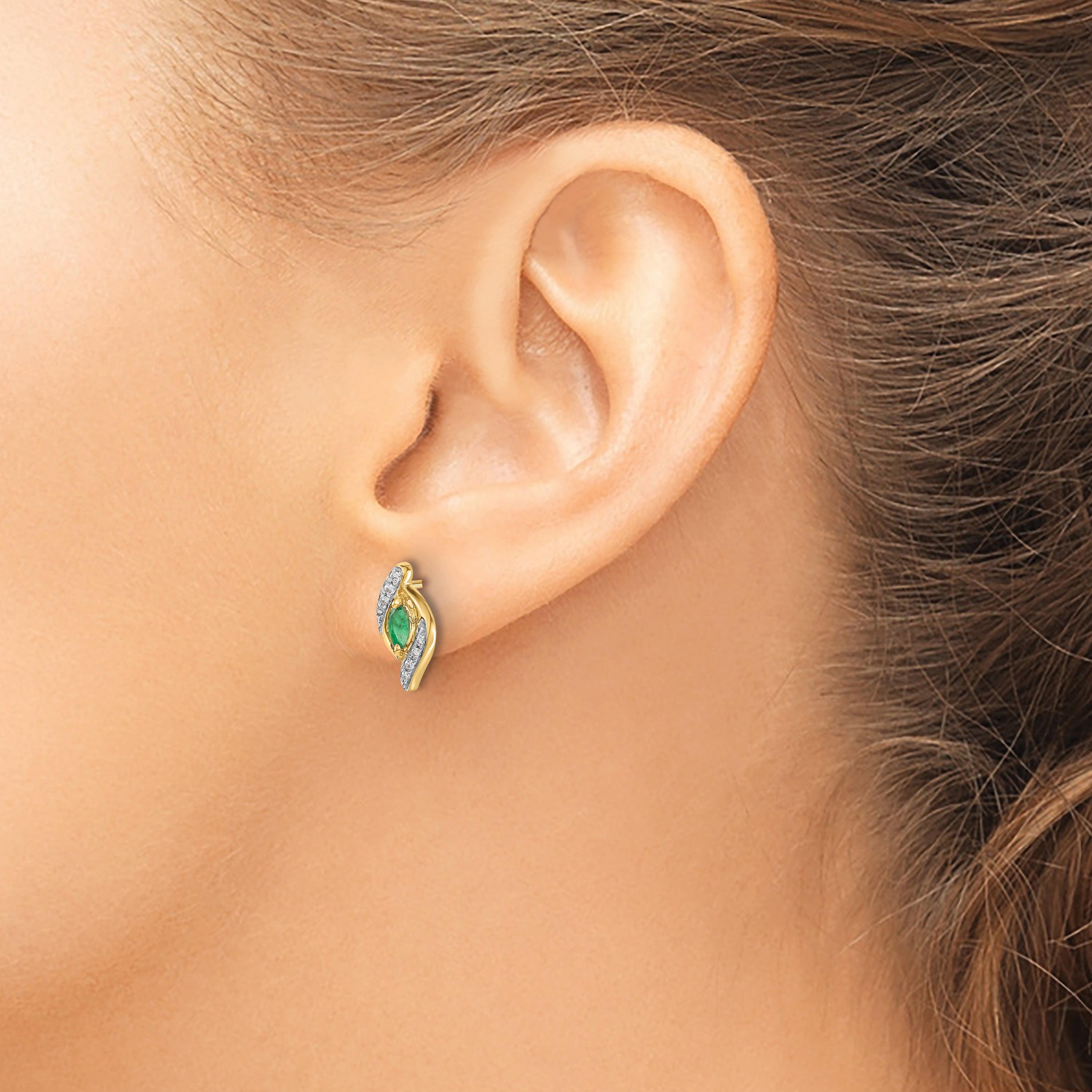 10k 1/15Ct Diamond and Emerald Earrings