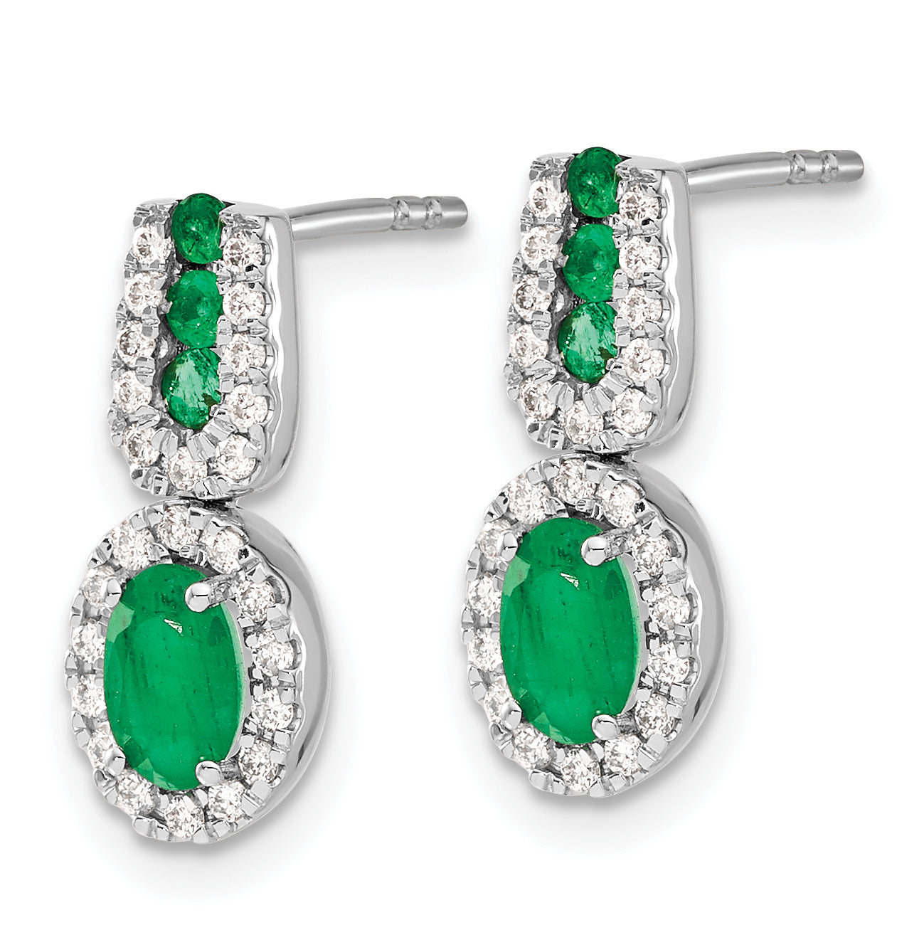 14K White Gold Lab Grown Diamond and Created Emerald Earrings