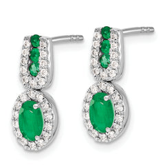 14K White Gold Lab Grown Diamond and Created Emerald Earrings