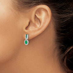 14K White Gold Lab Grown Diamond and Created Emerald Earrings