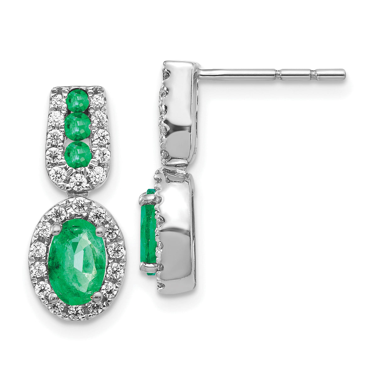 14K White Gold Lab Grown Diamond and Created Emerald Earrings