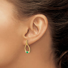 14K Lab Grown Diamond and Created Emerald Post Dangle Earrings