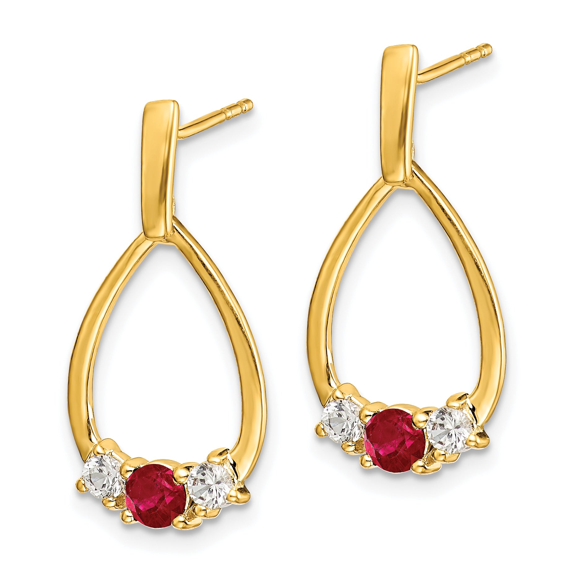 14K Lab Grown Diamond and Created Ruby Post Dangle Earrings