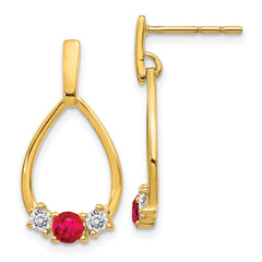 14K Lab Grown Diamond and Created Ruby Post Dangle Earrings