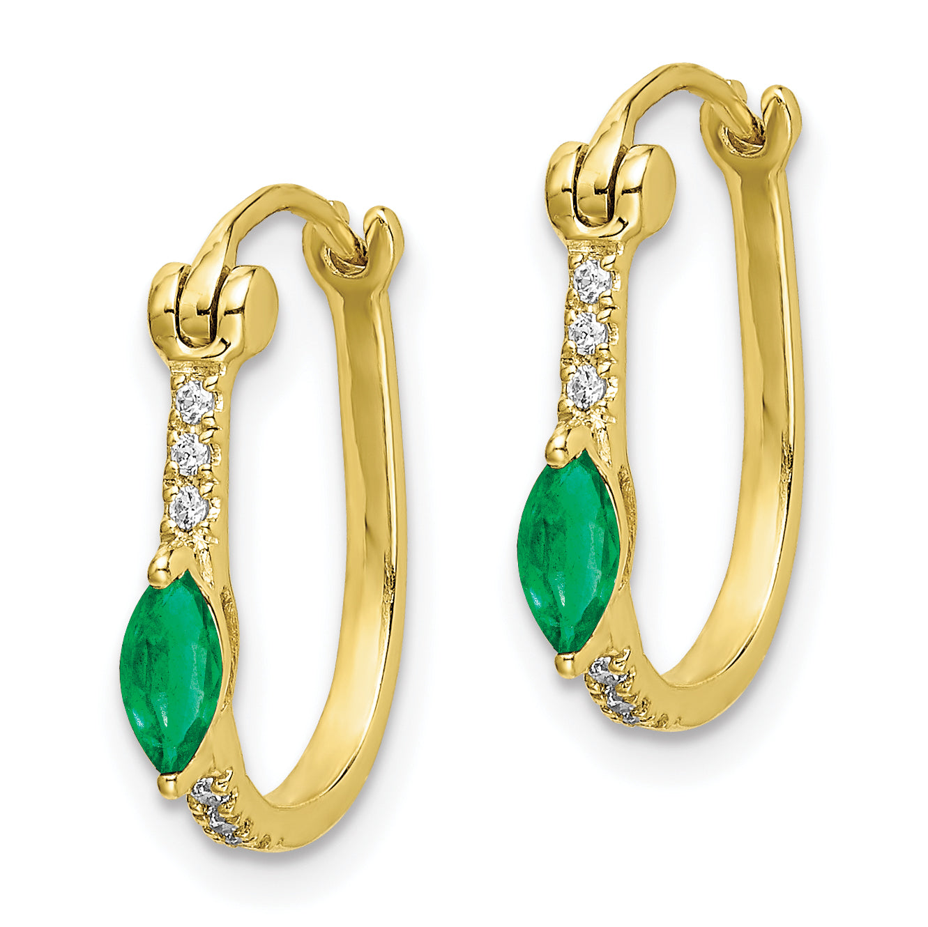 10k 1/20ct Diamond and Emerald Hinged Hoop Earrings