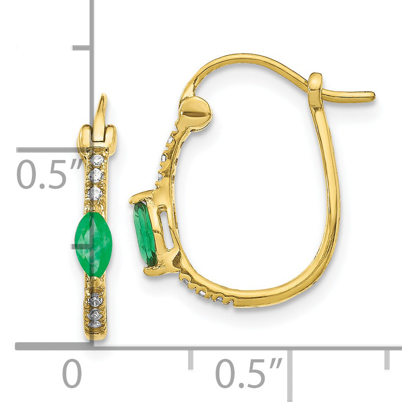 10k 1/20ct Diamond and Emerald Hinged Hoop Earrings