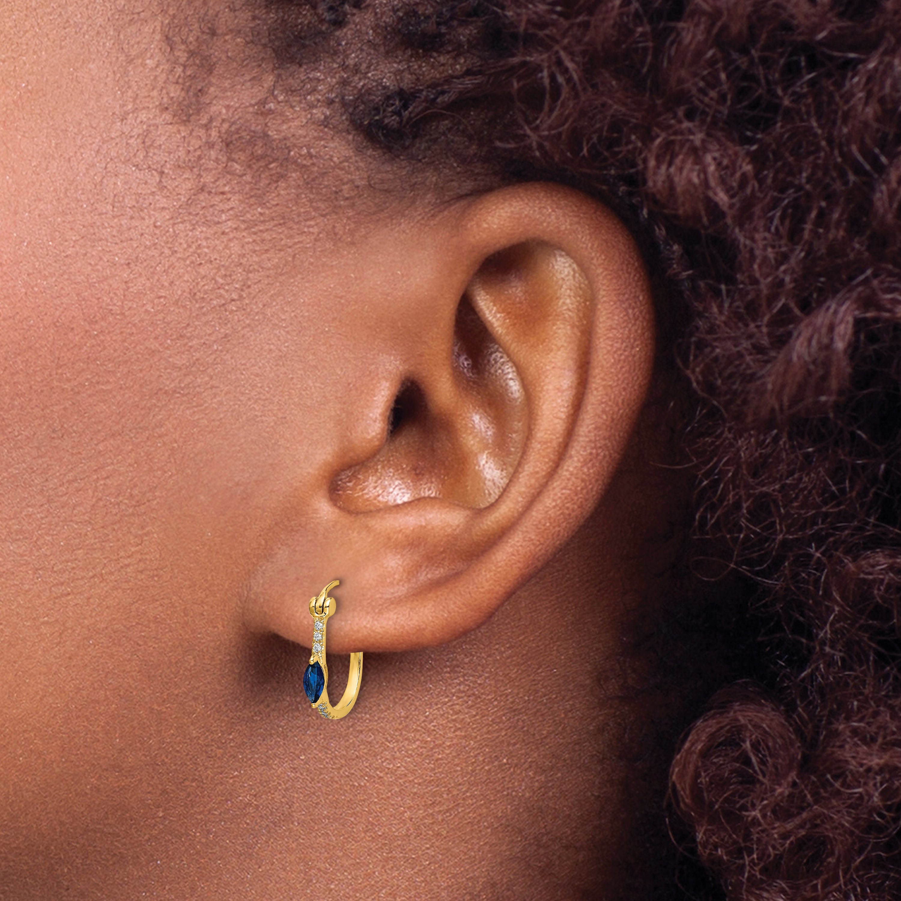 10k 1/20ct Diamond and Sapphire Hinged Hoop Earrings